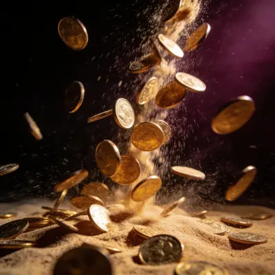 Coins falling through darkness
